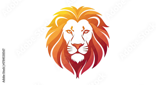 A regal lion head depicted in watercolor style, featuring a fiery mane against a white background