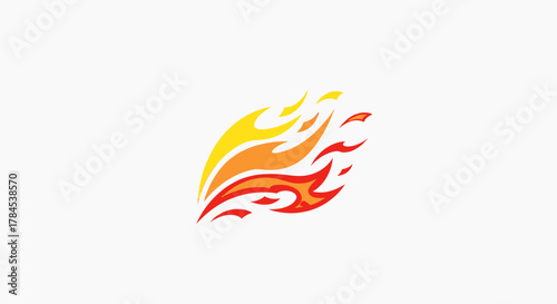 Abstract, stylized flame illustration in yellow, orange, and red, isolated on white background