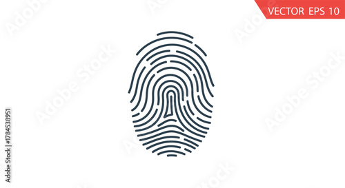 A digital fingerprint icon in dark blue against a white background, "VECTOR EPS 10" in corner