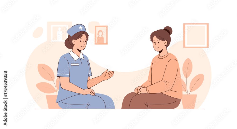 Fototapeta premium A Nurse Shares Guidance with a Patient in a Calming And Welcoming Environment