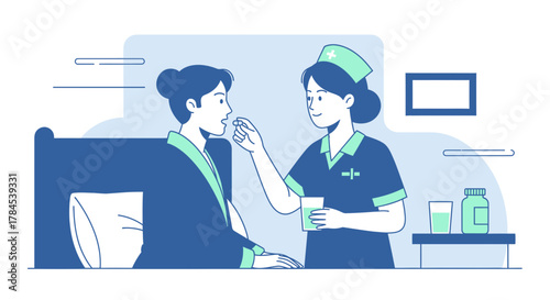 A Nurse Offering Medication to A Patient in Bed at A Healthcare Facility