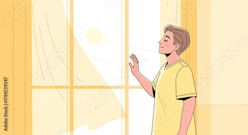 A Person Finds Solace Embracing The Sunlight Coming Through An Open Window