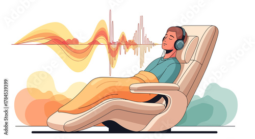 Calm Person Listening To Soothing Sound Waves During Relaxation Session Without Stress