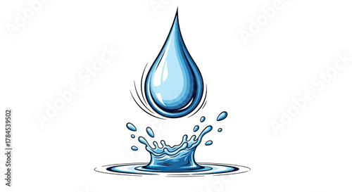Cartoon illustration of a falling water droplet and the splash it creates
