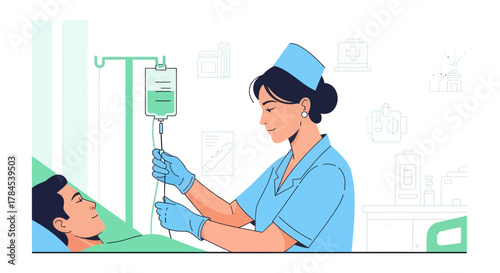 Caring Nurse Administering Intravenous Therapy to Patient During Medical Procedure