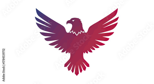 Gradient colored silhouette of an eagle in flight, with wings spread against white background