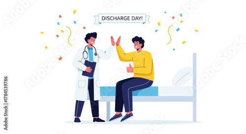 Celebratory Moment of Doctor and Patient After Hospital Discharge in a Medical Environment