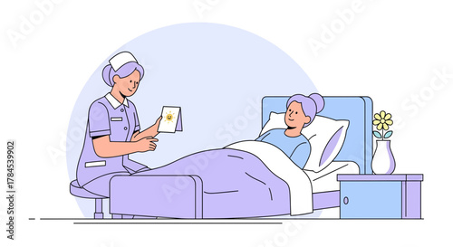 Compassionate Nurse Assisting Patient, Depicting Healthcare and Well-being in Illustration
