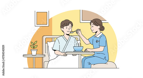Compassionate Nurse Feeding Patient In Hospital Room, Providing Healthcare And Support