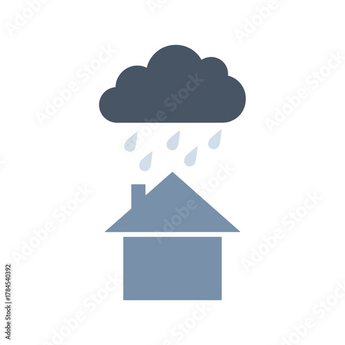 Rainy weather over house symbol for storm or bad weather protection