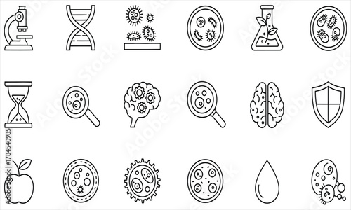 A versatile collection of 15 science and biology line icons for medical research and laboratory concepts, vector eps file