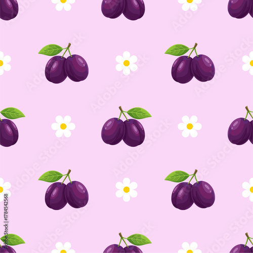 Seamless pattern with ripe, juicy plums. Fruit pattern. Can be used for wallpaper, pattern fills, web page background, surface textures