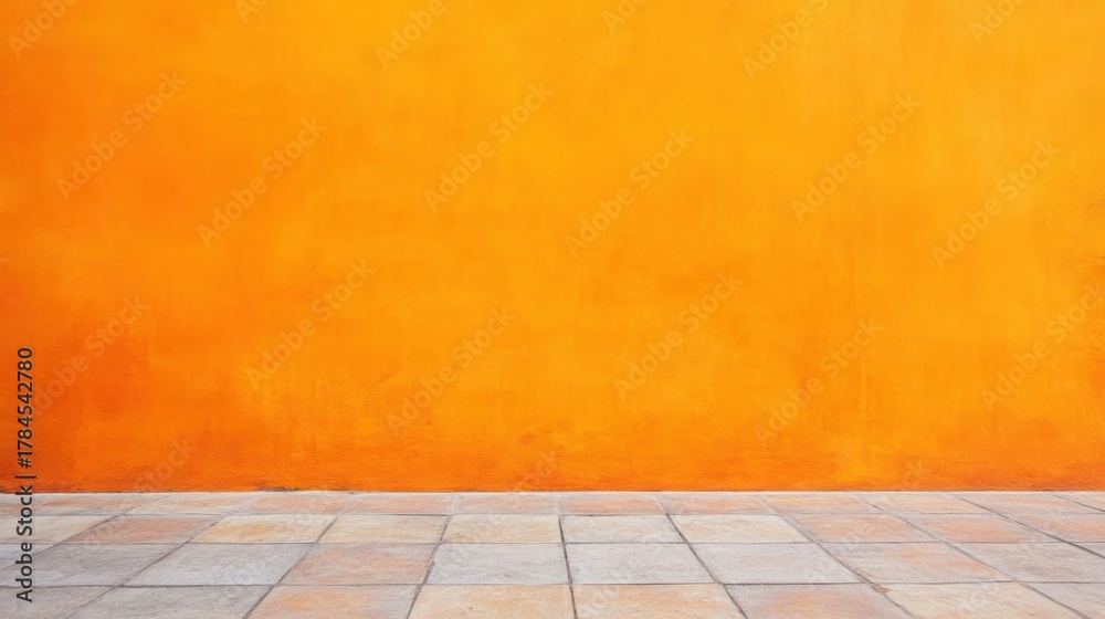 Fototapeta premium Orange Wall with Tile Floor Background.