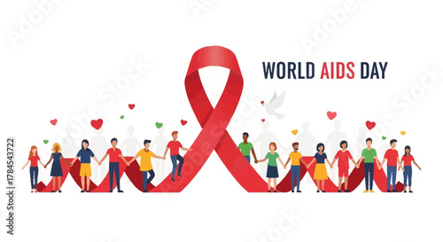 World AIDS Day Symbol of Hope, Unity, and Awareness with Diverse Group Holding Hands