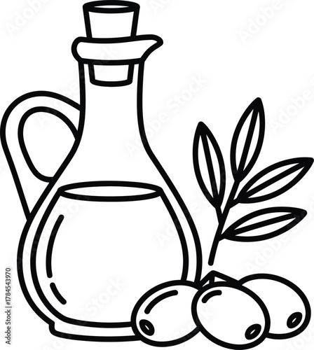 Olive oil bottle illustration with olives and branch vector drawing eps silhouette