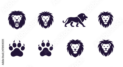 Foto A collection of stylized lion graphics and paw prints