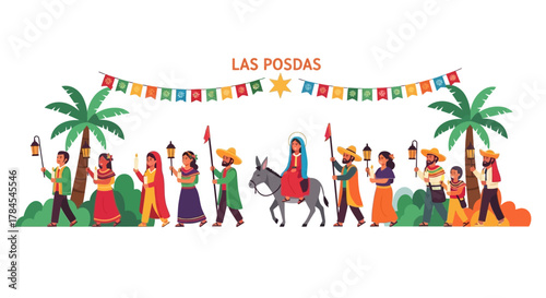 Las Posadas A Colorful Illustration of a Traditional Mexican Christmas Celebration