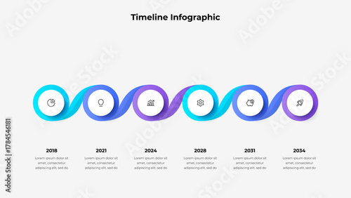 Colorful Gradient Ribbon Timeline Vector. Spiral Infographic for Business Planning, Growth, and Creative Process Visualization