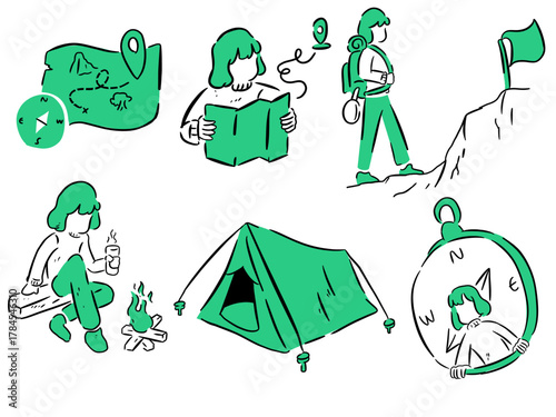 Set of camping activity illustrations 