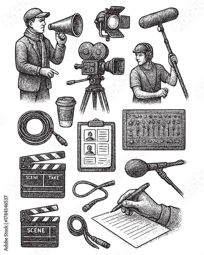 Hand-Drawn Film and Video Production Equipment Collection
