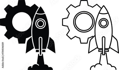 Rocket launch with gear icon startup business vector illustration eps silhouette