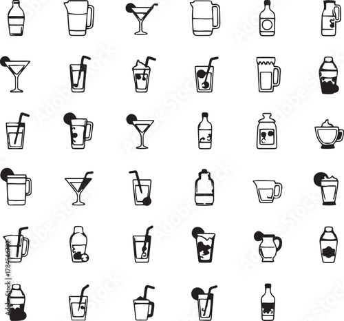 Collection of diverse glassware icons and elements for design projects