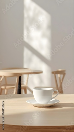 Wallpaper Mural White Ceramic Cup on Glossy Table with Soft Natural Light in Minimal Interior Torontodigital.ca