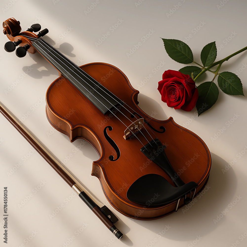 Fototapeta premium violin and roses on a white background