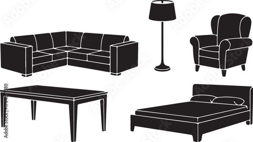 Set of Furniture Interior Elements Isolated On Transparent Background Vector Illustration Design Template Exactly 130 Characters