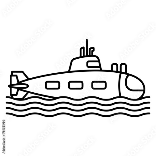 Submarine vector icon, underwater vehicle illustration, ocean transport symbol, watercraft design