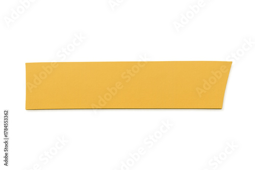 Blank yellow banner strip template with angled end for notes, labels, or web design elements on transparent background
