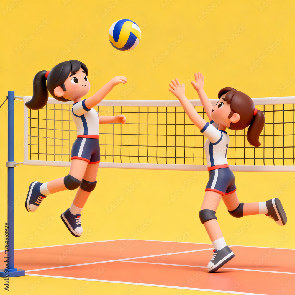 Fototapeta premium Two girls playing volleyball