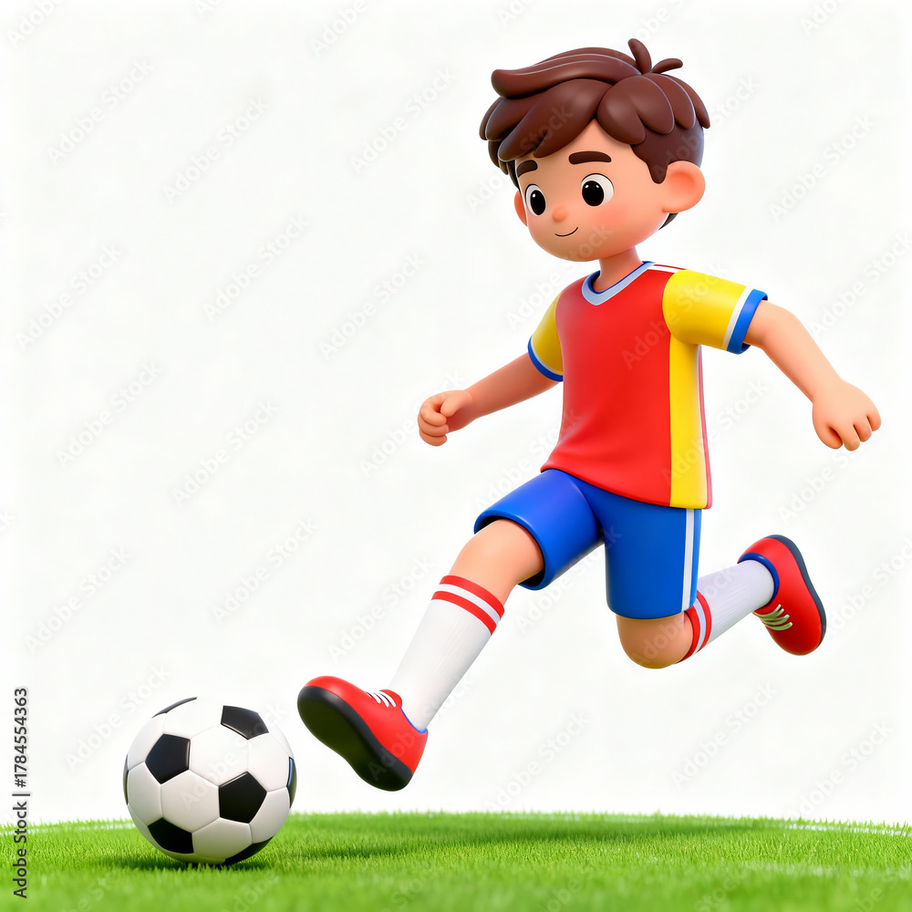 Obraz premium Boy playing soccer on grass