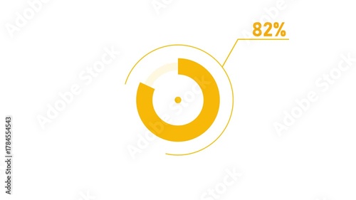 loading icon animation 82% circle. 82 percent circle round donut chart infographic .Infographic Element with Alpha Channel 4k video royalty free graphic animation coral color on a white background.