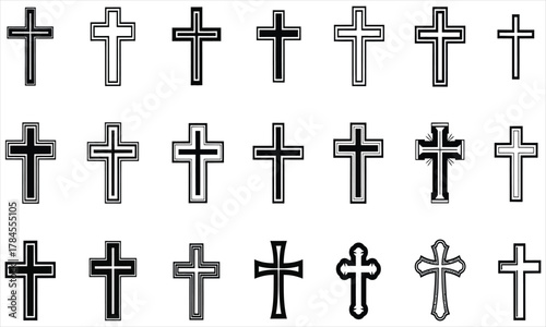 Set of Various Cross Symbols in Black and White for Religious, Spiritual, and Christian Designs