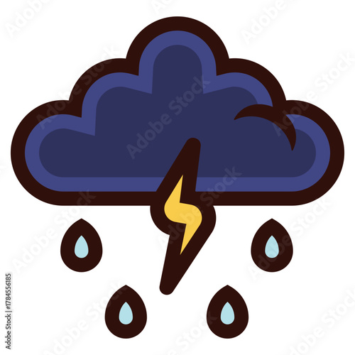 storm weather with lightning cloud and rain icon illustration