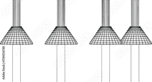 Conical mesh structure icon vector—wireframe cones with vertical rods and grid pattern for architectural and engineering design visuals
