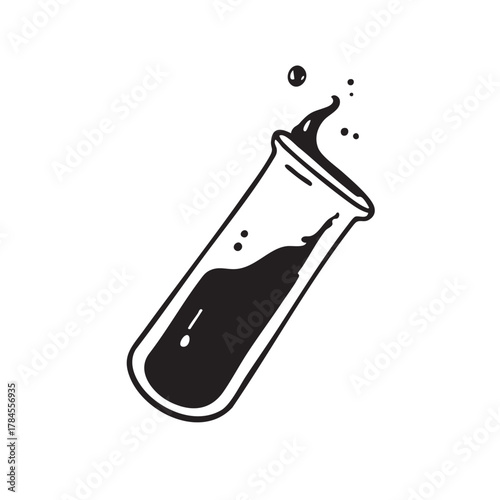 Test Tube Tilted with Splashing Liquid Scientific Experiment Laboratory Research Chemical Reaction Icon Vector Illustration