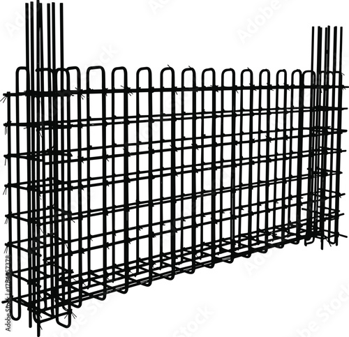 Concrete rebar framework icon vector—vertical and horizontal grid with extended bars for structural engineering and construction design visuals
