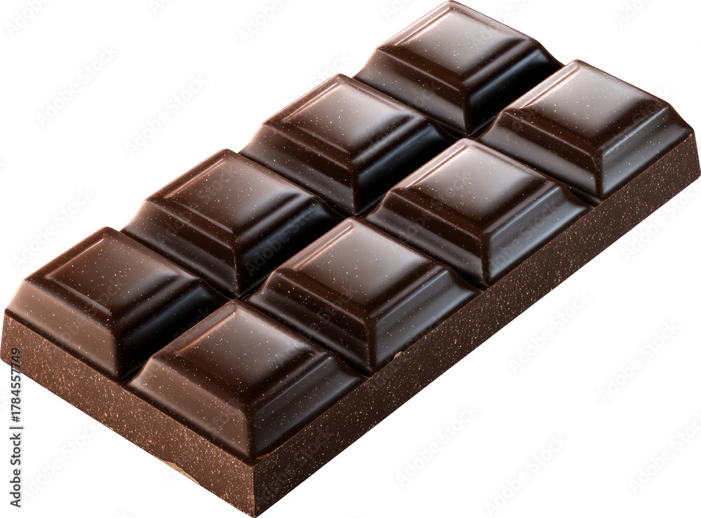 Obraz premium Dark chocolate bar, sweet dessert, isolated, glossy surface, rich cocoa, indulgent treat