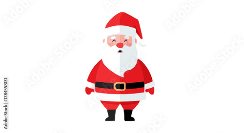 A charming cartoon illustration of Santa Claus with a surprised facial expression, isolated on a white background. Perfect for Christmas holiday greeting cards and festive designs