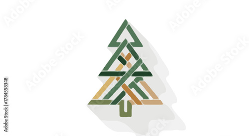 A modern and stylized pine tree icon designed with an intricate woven Celtic knot pattern, isolated on a white background