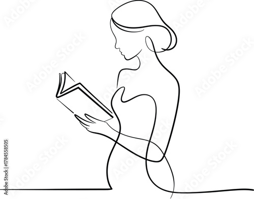 Woman reading a book with flowing lines literature