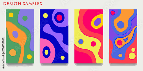 Vibrant abstract organic shapes and circles in a colorful modern design sample collection