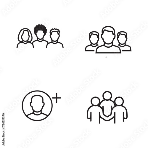 Vector People, human, person thin line icon set. Containing participants, group, team, organization, community, population, audience, member