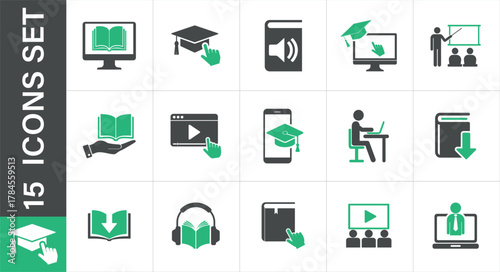 Online education and e-learning concept icons. Collection of modern flat icons representing online 
education and learning concepts