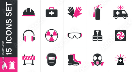 Occupational safety and health icons isolated on white background. workplace safety measures and 
equipment for hazard prevention and protection icons