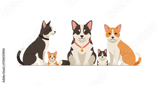 Adorable Corgi Dogs Family Portrait on White Background.
