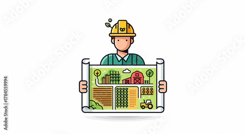 Agricultural Engineer Holding Farm Blueprint.