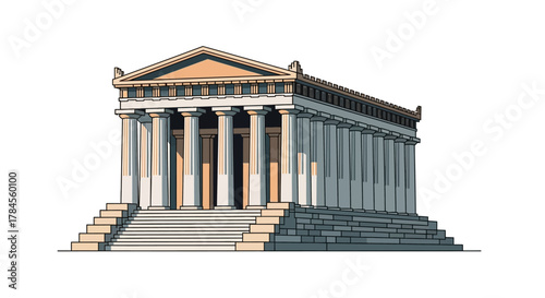 Ancient Greek Temple Architectural Illustration.
